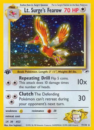Lt. Surge's Fearow 007/132 - Gym Heroes 1st Edition Holofoil - Holo Rare