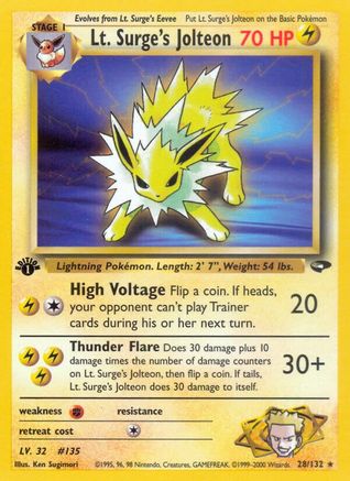 Lt. Surge's Jolteon 028/132 - Gym Challenge 1st Edition - Rare