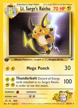 Lt. Surge's Raichu 28/132 - Gym Heroes 1st Edition