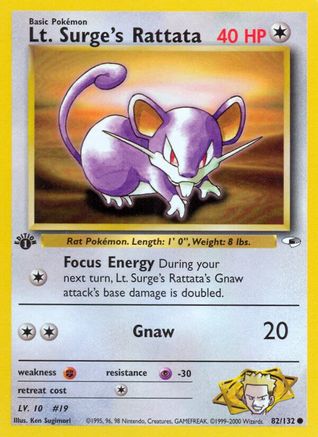 Lt. Surge's Rattata 82/132 - Gym Heroes 1st Edition