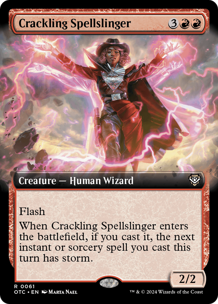 Crackling Spellslinger (OTC-061) - Outlaws of Thunder Junction Commander: (Extended Art)