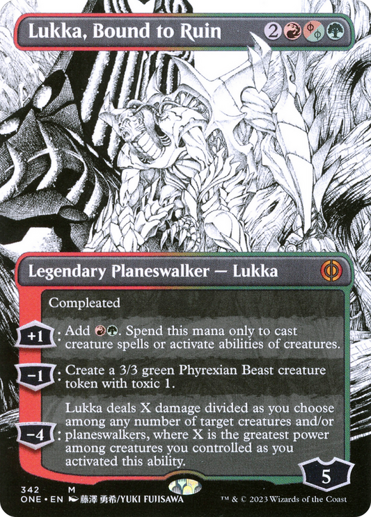 Lukka, Bound to Ruin (Borderless) (ONE-342) - Phyrexia: All Will Be One: (Showcase) (Borderless) Foil