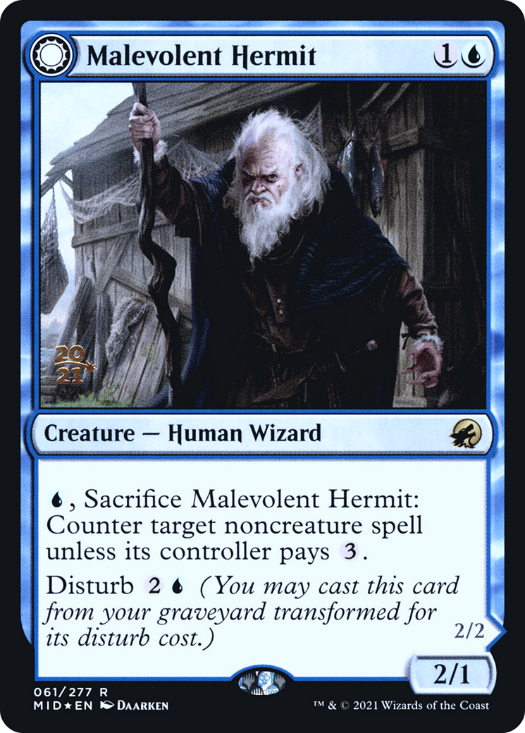 Malevolent Hermit // Benevolent Geist (PRE-61S) - Innistrad: Midnight Hunt Promos: (Double Faced Transform) (Prerelease) Foil