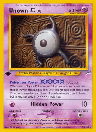 Unown [X] 030/105 - Neo Destiny 1st Edition - Rare