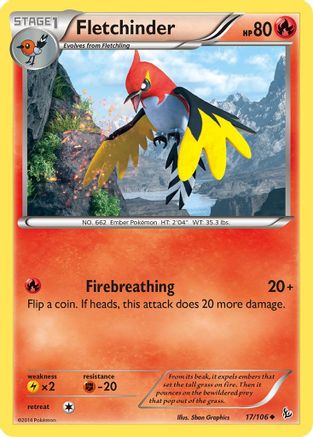 Fletchinder 017 - XY  Flashfire Reverse Holofoil - Uncommon