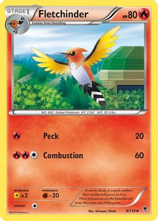 Fletchinder 009 - XY  Phantom Forces Reverse Holofoil - Uncommon