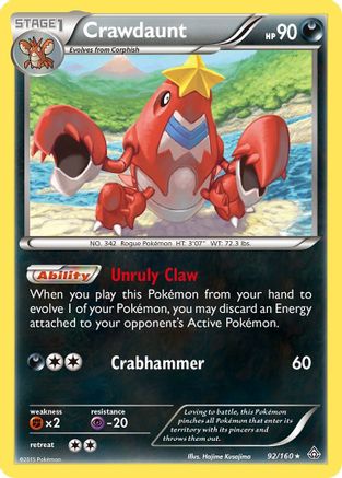 Crawdaunt 092 - XY  Primal Clash Reverse Holofoil - Holo Rare
