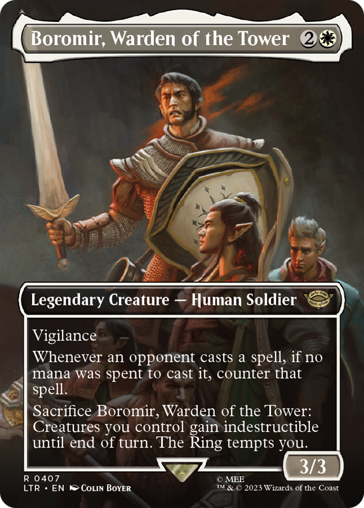 Boromir, Warden of the Tower (Borderless) (LTR-407) - The Lord of the Rings: Tales of Middle-earth (Borderless) Foil
