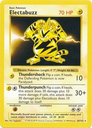 Electabuzz 020/102 - Base Set Shadowless Unlimited - Rare