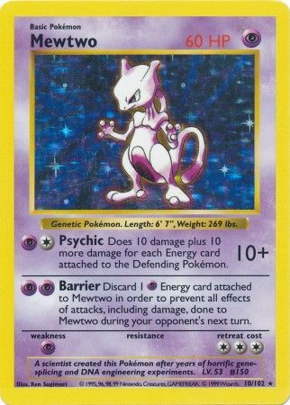Mewtwo (10/102) - Base Set Shadowless Unlimited Holofoil - Holo Rare