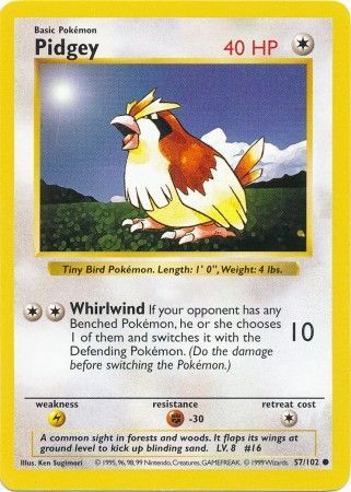 Pidgey 057/102 - Base Set Shadowless Unlimited - Common