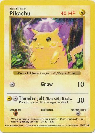 Pikachu 058/102 - Base Set Shadowless Unlimited - Common