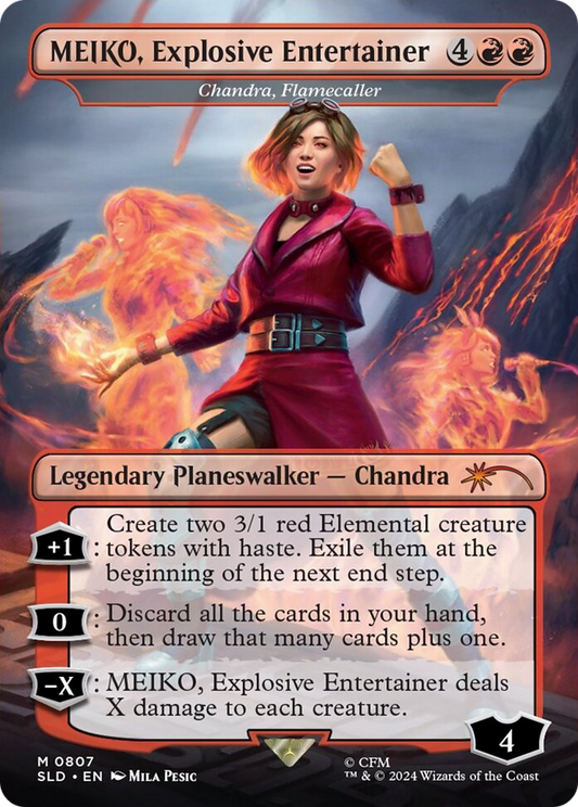 Chandra, Flamecaller (SLD-807) - Secret Lair Drop / MEIKO, Explosive Entertainer (Borderless)