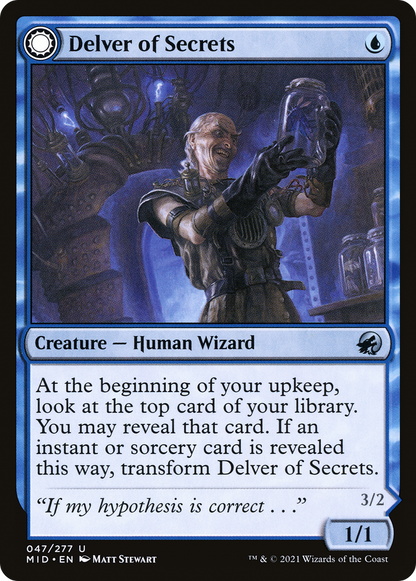 Delver of Secrets // Insectile Aberration (MID-047) - Innistrad: Midnight Hunt: (Double Faced Transform) Foil