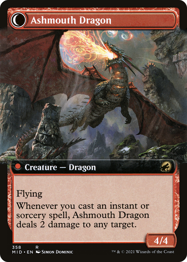 Smoldering Egg // Ashmouth Dragon (MID-358) - Innistrad: Midnight Hunt: (Extended Art, Double Faced Transform) Foil