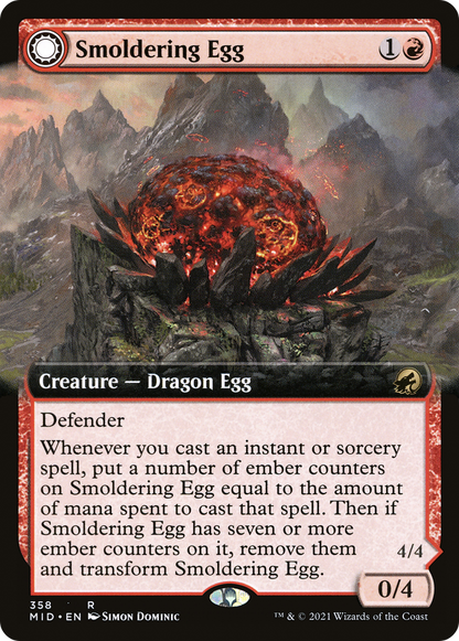 Smoldering Egg // Ashmouth Dragon (MID-358) - Innistrad: Midnight Hunt: (Extended Art, Double Faced Transform)