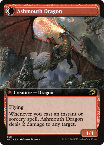 Smoldering Egg // Ashmouth Dragon (MID-358) - Innistrad: Midnight Hunt: (Extended Art, Double Faced Transform)