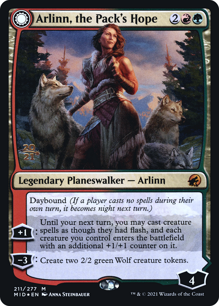 Arlinn, the Pack's Hope // Arlinn, the Moon's Fury (PMID-211S) - Innistrad: Midnight Hunt Promos: (Double Faced Transform) Foil