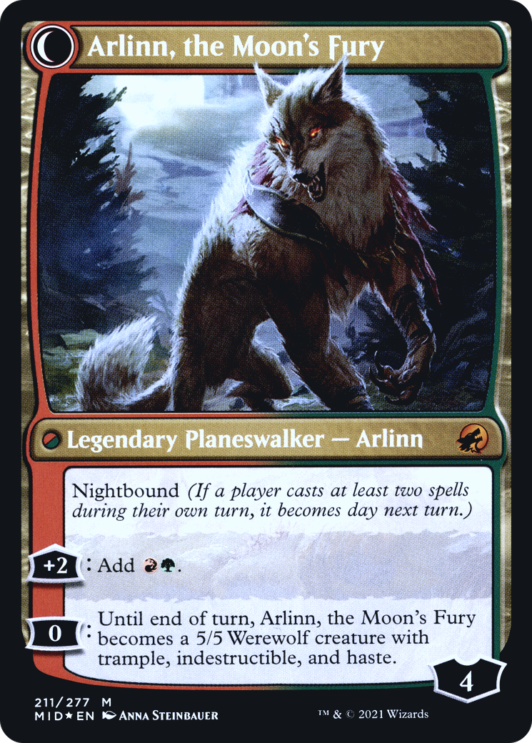 Arlinn, the Pack's Hope // Arlinn, the Moon's Fury (PMID-211S) - Innistrad: Midnight Hunt Promos: (Double Faced Transform) Foil