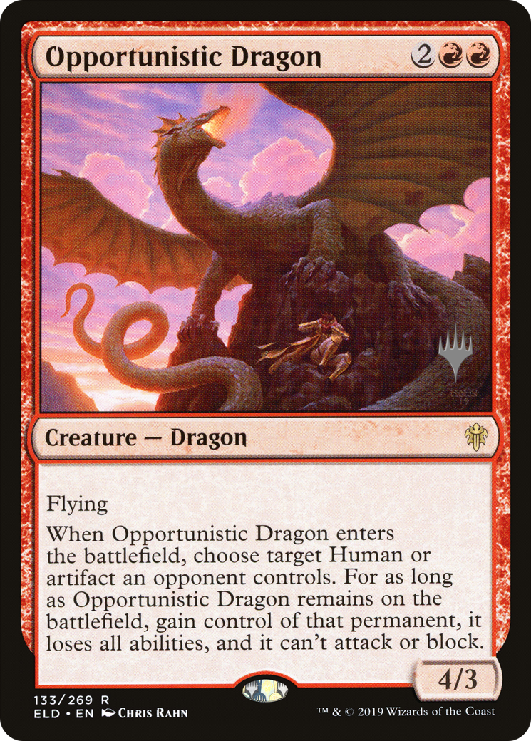 Opportunistic Dragon (PPELD-133) - Throne of Eldraine Promos (Promo Pack) Foil