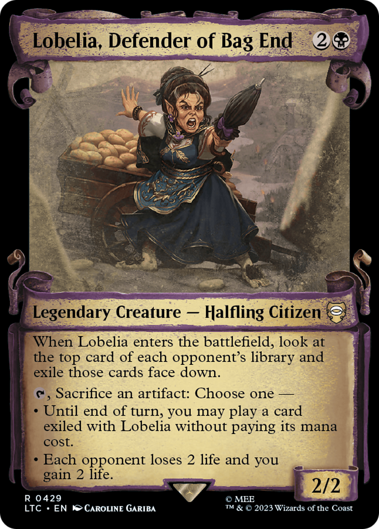 Lobelia, Defender of Bag End (Showcase Scrolls) (LTC-429) - Tales of Middle-earth Commander: (Showcase) Foil