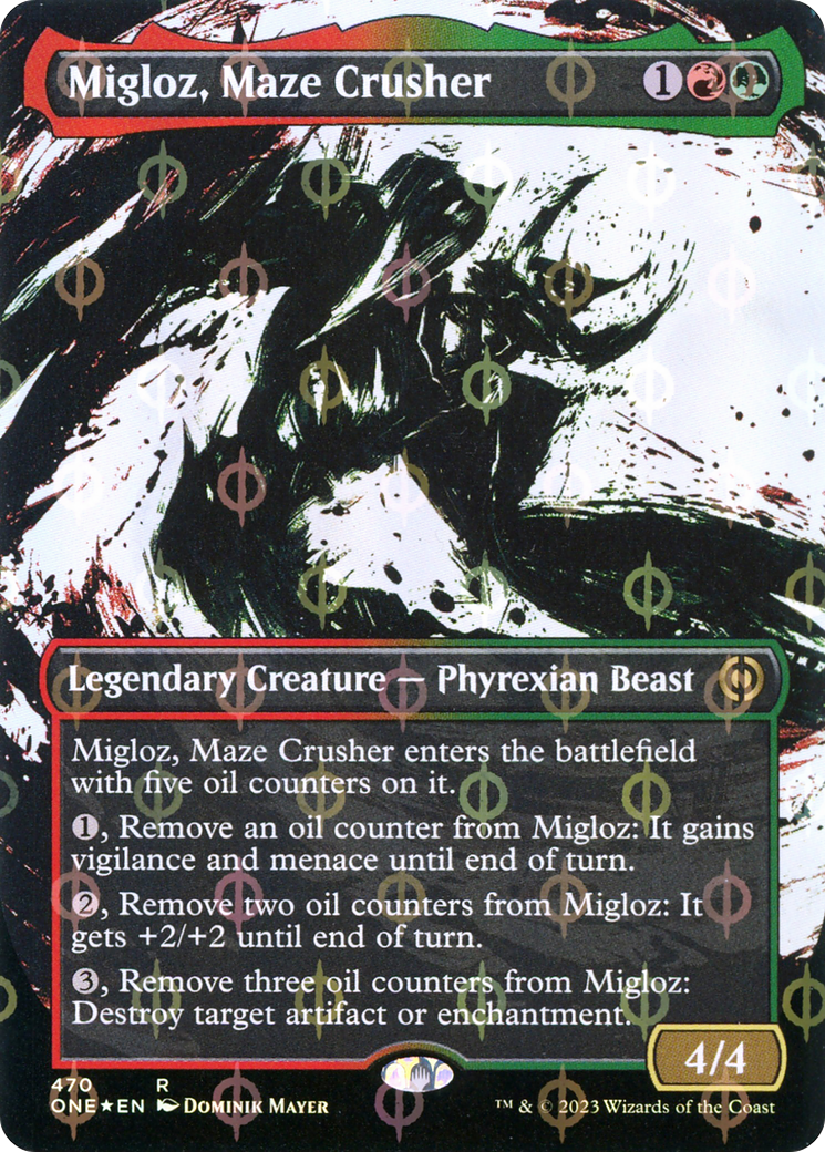 Migloz, Maze Crusher (ONE-470) - Phyrexia: All Will Be One: (Showcase) (Borderless) Foil