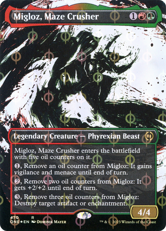 Migloz, Maze Crusher (ONE-470) - Phyrexia: All Will Be One: (Showcase) (Borderless) Foil