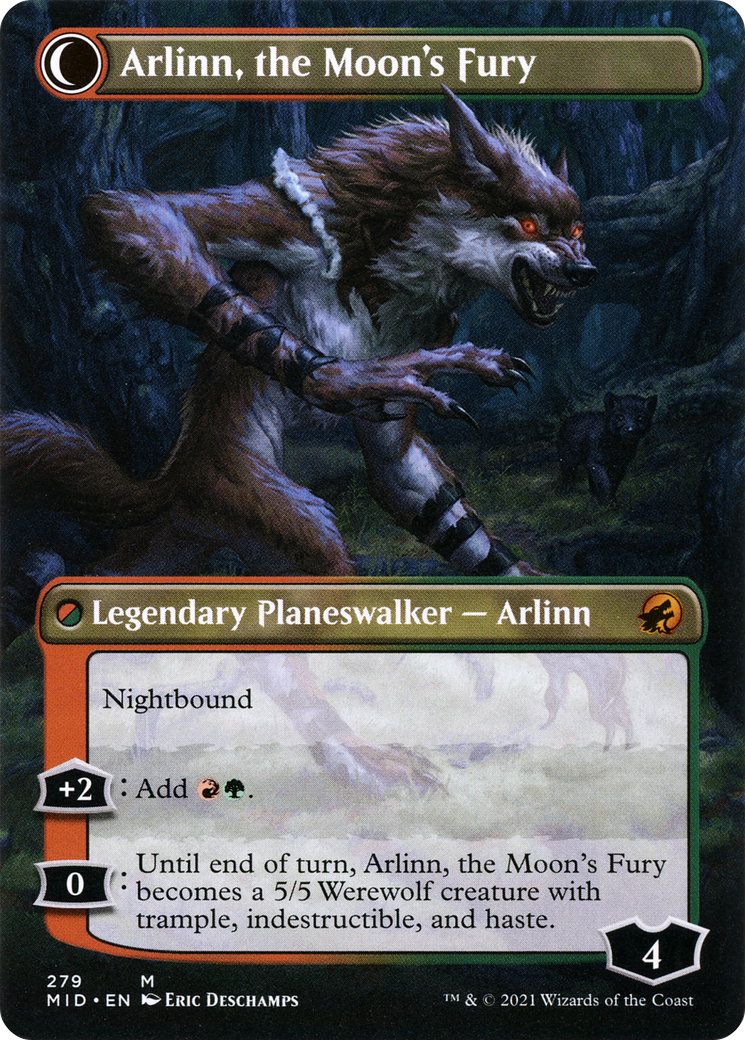 Arlinn, the Pack's Hope // Arlinn, the Moon's Fury (MID-279) - Innistrad: Midnight Hunt: (Double Faced Transform) (Borderless) Foil